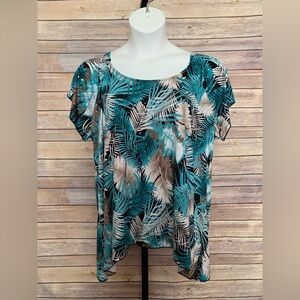 Brittany Black Tropical Print Top - Size 1X